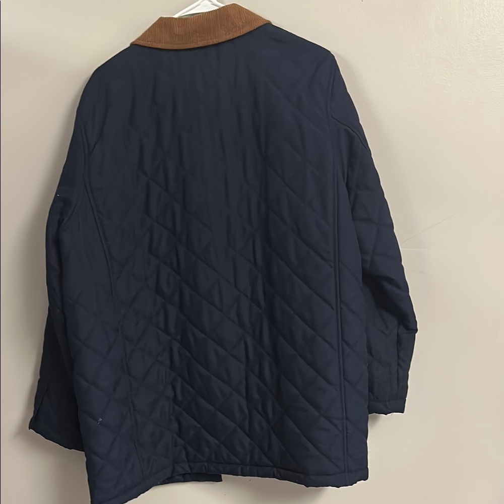 Lauren Ralph Lauren Navy Quilted Puffer Jacket with Brown Corduroy Collar - Picture 4 of 4